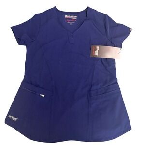 Greys Anatomy Signature by Barco Scrub Top Navy Blue V-Neck Zipper Pocket Medium